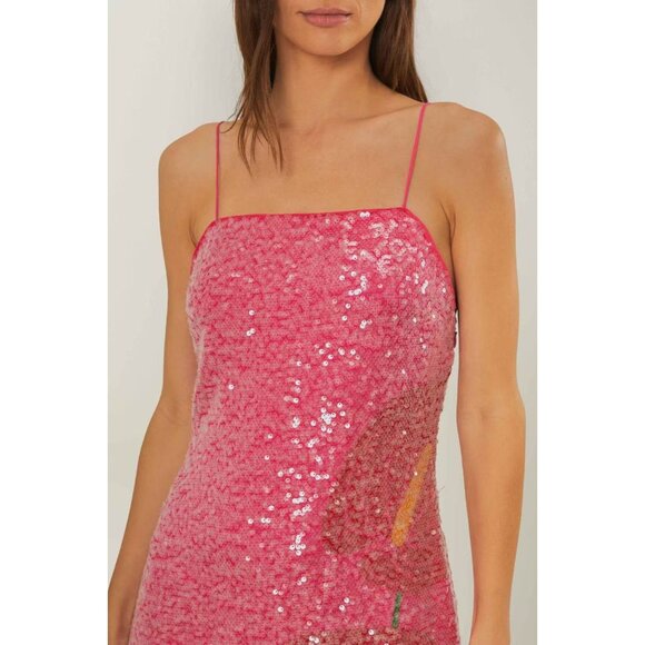 $450 NWT Farm Rio Pink Sequins Anthurium Flowers Slip Maxi Dress Size L - Picture 4 of 15